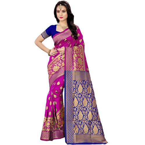 Blue And Pink Handloom Silk Saree