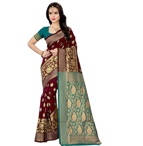 Maroon And Green Silk Saree