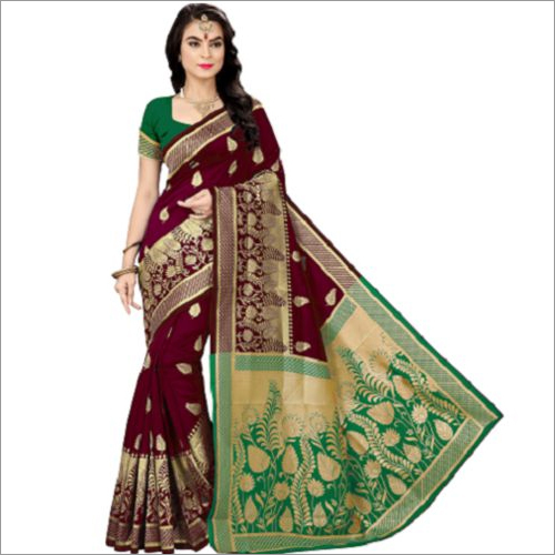 Maroon And Green Silk Saree