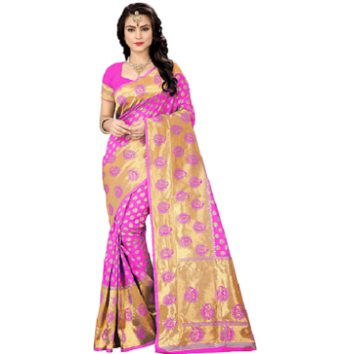 Handloom Silk Saree - Handwoven Pink Weaving Design | Comfortable Party Wear for Ladies