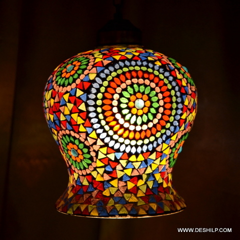 Multicolor Mosaic Beads Glass Wall Hanging Lamp
