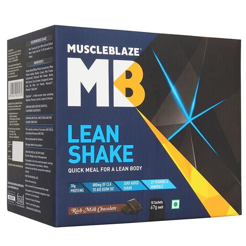 MuscleBlaze Lean Shake, 10 sachets/pack Rich Milk Chocolate