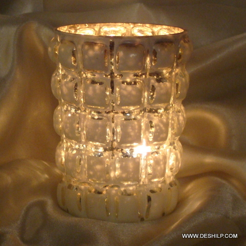 SILVER FINISH GLASS CANDLE HOLDER
