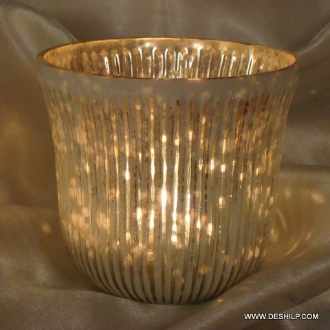 GLASS SILVER FINISH CANDLE VOTIVE