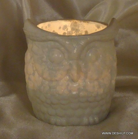 OWL DESIGN GLASS CANDLE HOLDER