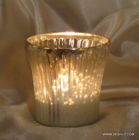 SMALL GLASS SILVER POLISH CANDLE VOTIVE