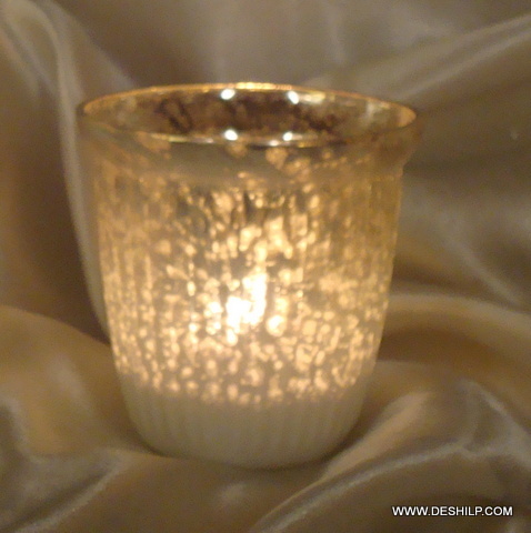 SILVER POLISH GLASS CANDLE HOLDER