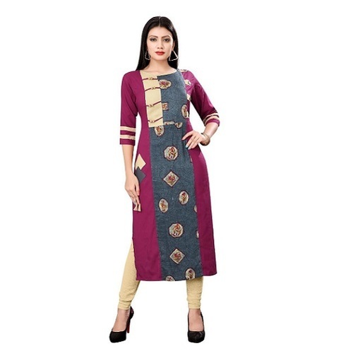 Rayon Kurti - Multi Color Half Sleeve Modern Printed Design | Perfect for Party Wear, Available in L, M, XL Sizes