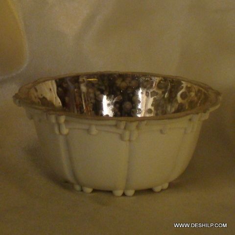 SILVER FINISH DECOR GLASS BOWL