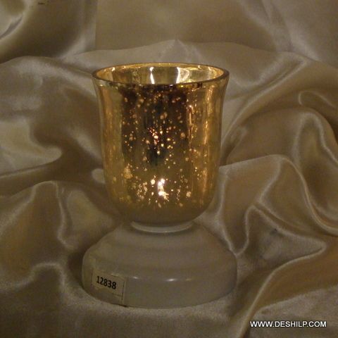 SILVER GLASS HURRICANE CANDLE HOLDER
