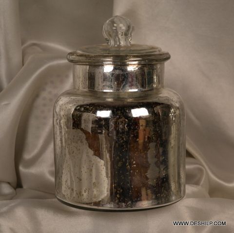 SILVER GLASS JAR WITH GLASS LID