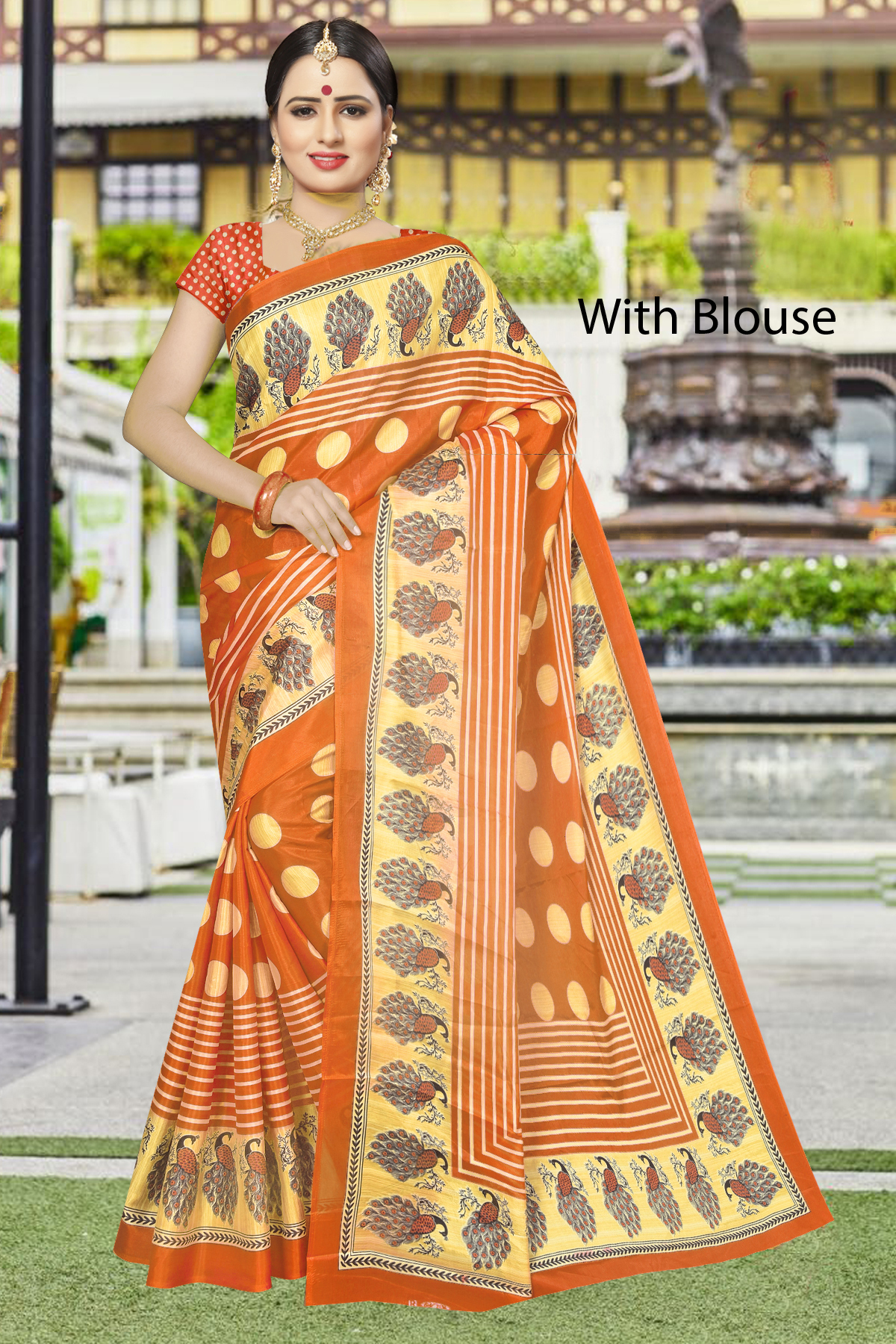 Women's Flower Printed White Silk Saree With Blouse Piece*