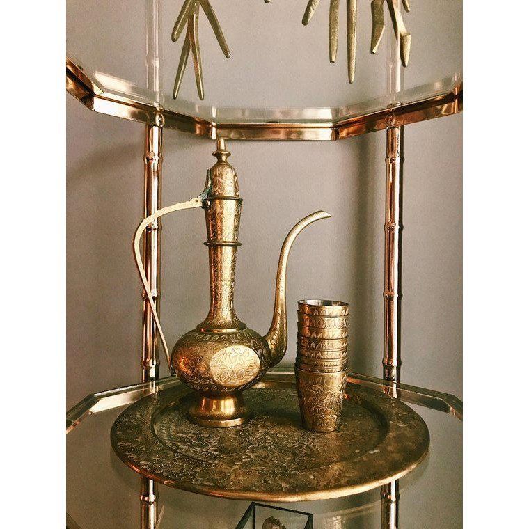 Vintage Etched Brass Dallah & Cordial Set