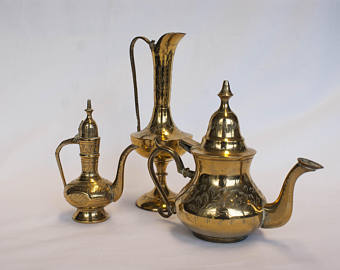 Vintage Brass Arabic Dallah Coffee Set