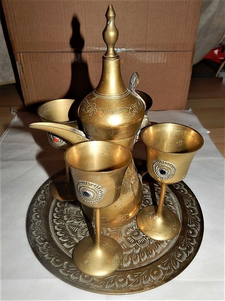 Vintage Brass Arabic Dallah Coffee Set