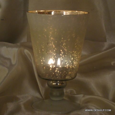 SILVER GLASS HURRICANE CANDLE HOLDER