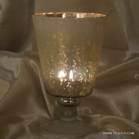 White SILVER GLASS HURRICANE CANDLE HOLDER