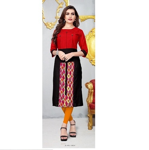Modern Kurti - Rayon Fabric, 3/4th Sleeve Design | Red and Black with Exclusive Printed Neck Pattern for Women