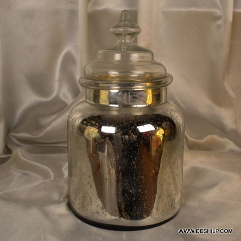 Round Glass Silver Jar With Glass Lid