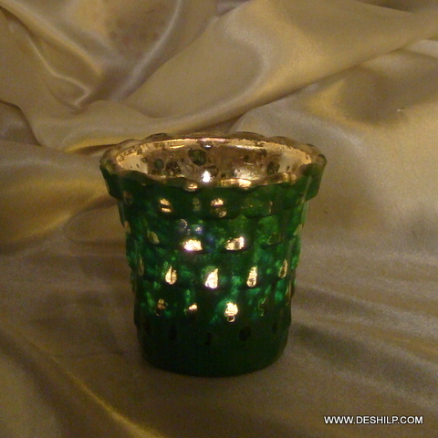 3inch GREEN COLOR GLASS CANDLE HOLDER