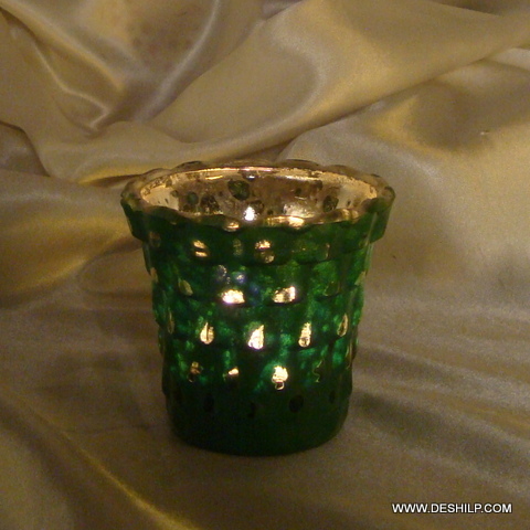 GREEN COLOR GLASS CANDLE HOLDER