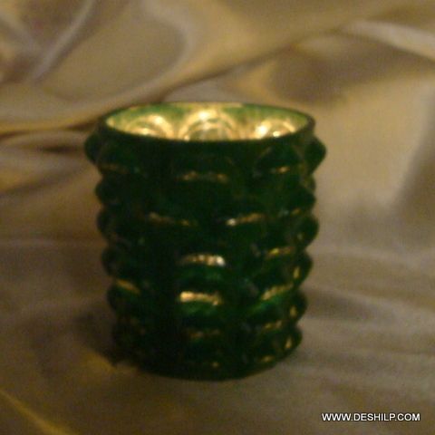 SILVER GREEN GLASS CANDLE VOTIVE