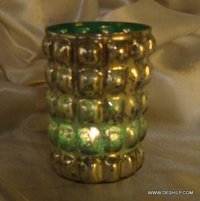 GREEN GLASS SILVER CANDLE VOTIVE