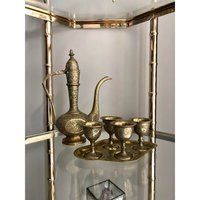 Hollywood Regency Six Piece Etched Brass Dallah