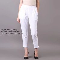 Ladies White Cotton Flex Pant