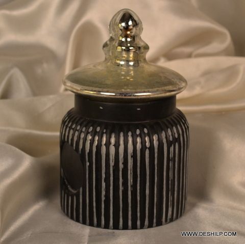 ANTIQUE SILVER FINISH GLASS JAR WITH LID