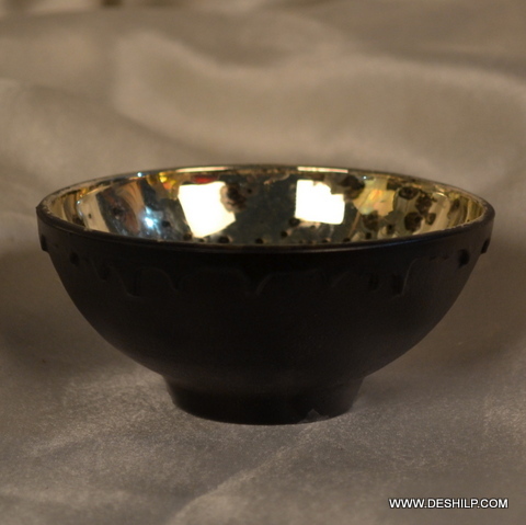 Bowl shaped SILVER GLASS CANDLE HOLDER