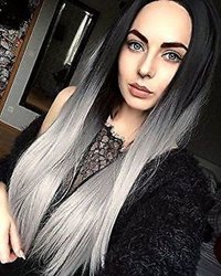 Black Silver Ombre Straight Wig