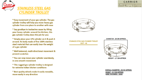 Cuser Stainless Steel Heavy Duty Gas Cylinder, Water Tank & Flower Pot Trolley Length: As Per Image