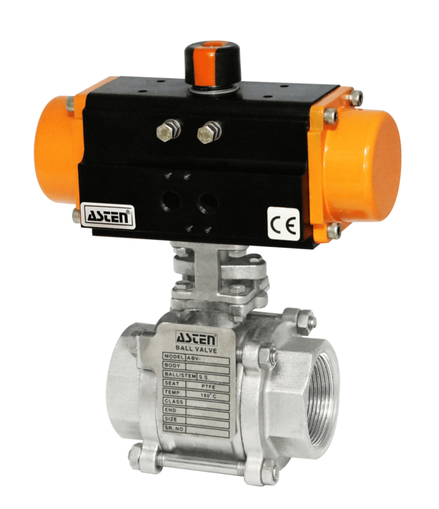 pneumatic 3 pc 2 way ball valve screwed end