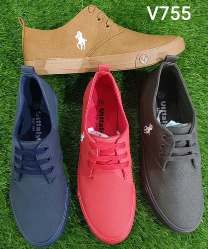 Gents Canvas Shoes - PU Upper, Size 40-45, Red, Navy, Grey, Khaki | Waterproof, Cotton Lining, EVA Insole, TPR Outsole for Casual Comfort