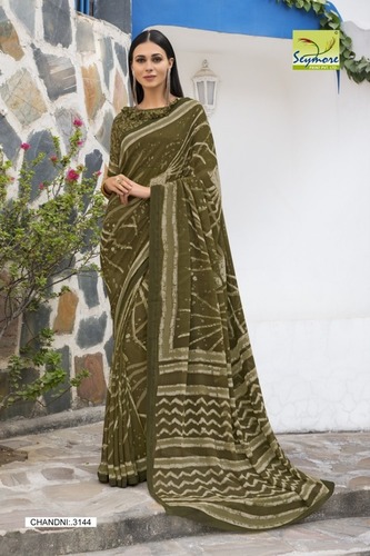 Georgette Printed Saree - Soft Georgette Material, Vibrant Green Color | Stylish Bollywood Design for All Seasons
