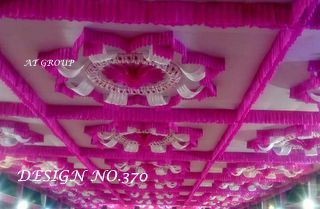 Pink and White colored cloth Mandap ceiling decoration