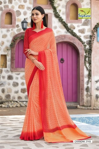 Red Georgette Printed Saree