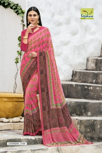 Pink Georgette Printed Saree