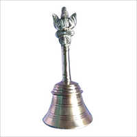 Brass Temple Bell - Silver Polished Finish | Modern Indian Art, Painted Metal Craft With Hinduism Theme