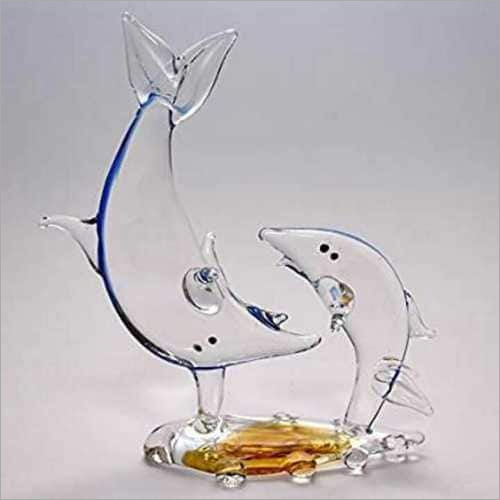 Solid Glass Dolphin Fish Pair Statue