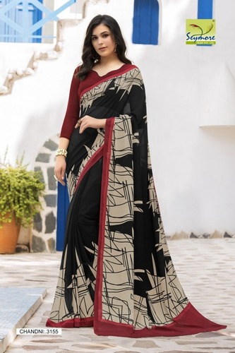 Black Georgette Printed Saree