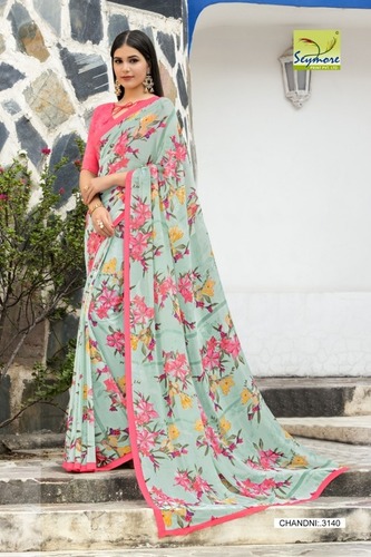 Pink Georgette Printed Saree