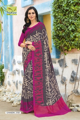 Grey Georgette Printed Saree