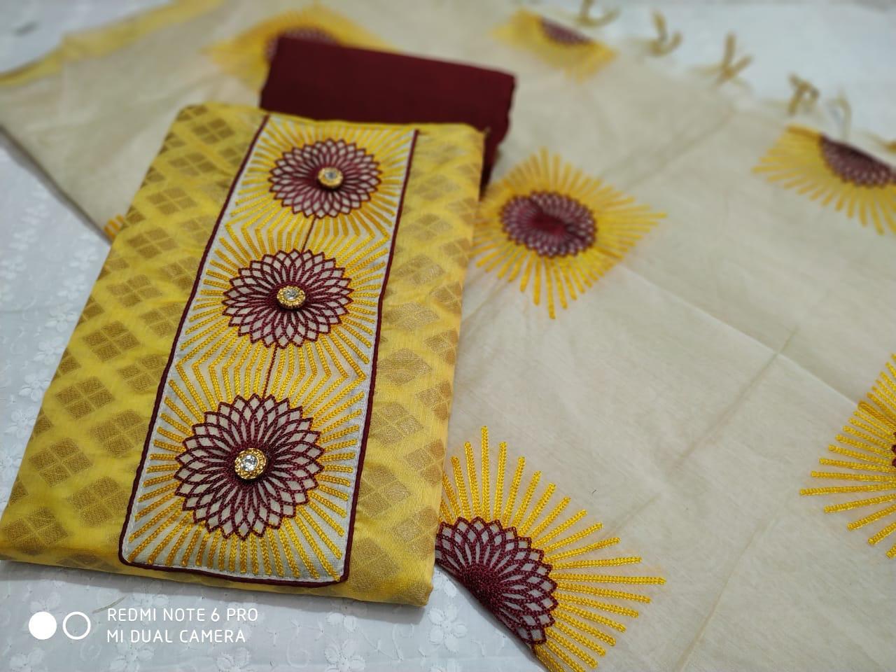 Embriodered Banarasi Dress Material