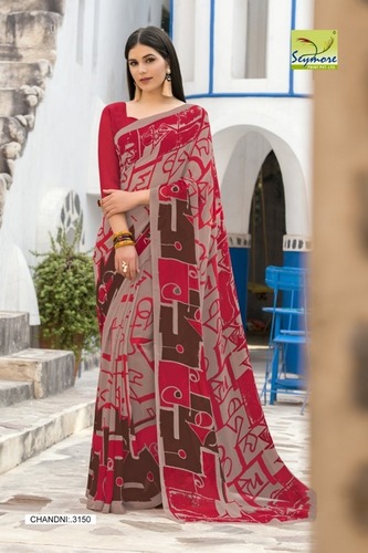 Pink Georgette Printed Saree
