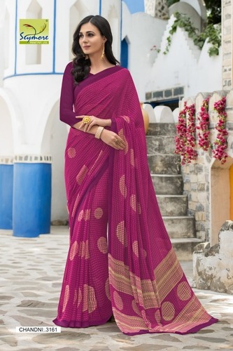 Pink Georgette Printed Saree