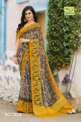 Yellow Georgette Printed Saree