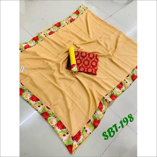 Crepe Saree With Double Blouse Piece Saree