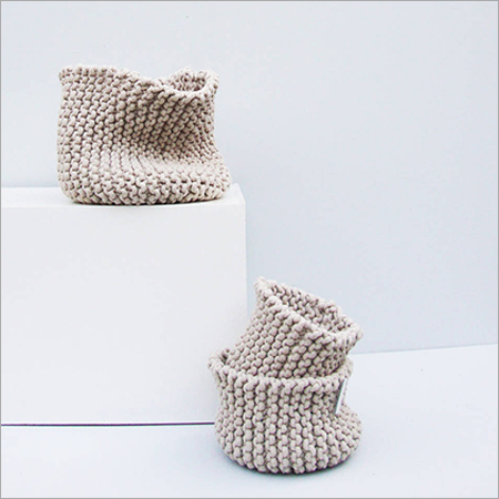 Knitted Basket - Cotton, Round Design , Modern White Stockinette Style with Simple Pattern and Washable Feature